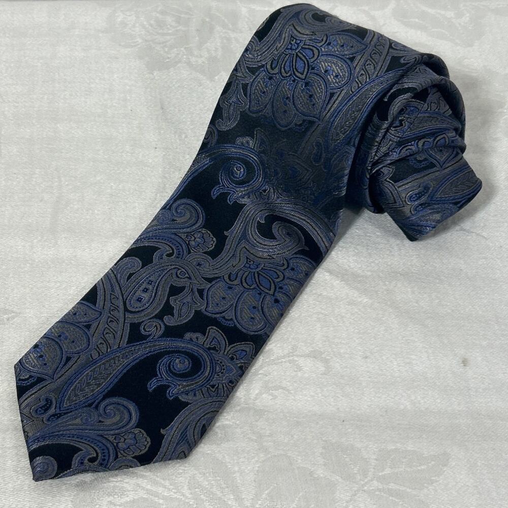 Donald J Trump Tie Blue Black Paisley Signature Collection 100% Silk